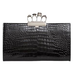BRAND NEW ALEXANDER MCQUEEN BLACK SKULL CROC CLUTCH BAG